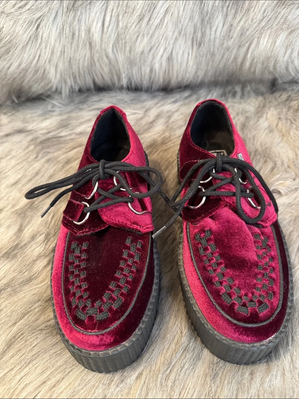 T.U.K Burgundy Velvet Platform Creepers with Black Sole Size 7 W